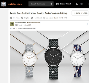 Tweed Co. sur Watchuseek : notre première reconnaissance internationale en 2018